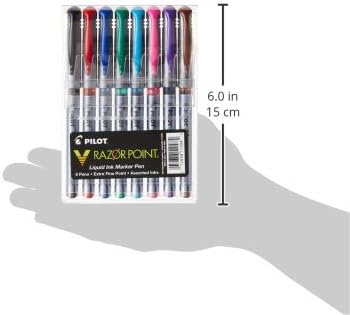 Pilot V Razor Point Liquid Ink Markers, Assorted Color Inks, 8-Pack Pouch (11008)