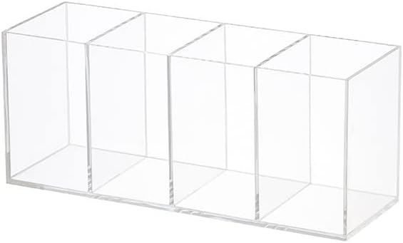 Acrylic Pen Holder 4 Compartments Clear Pencil Holder Organizer Makeup Brush Holder