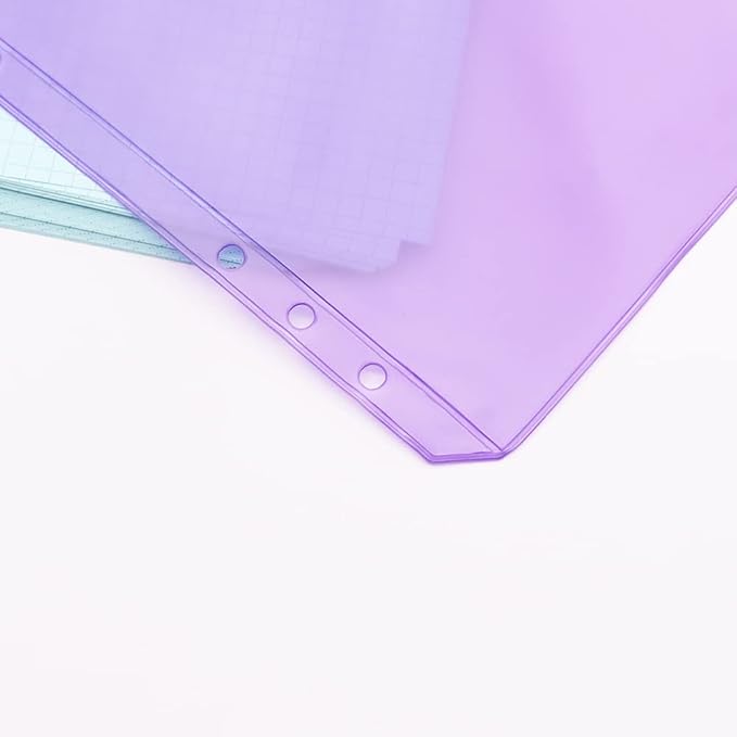 Purple PVC Binder Pockets 12pcs A5 Binders Zipper Pouch Bag Loose Leaf 6 Holes PVC Zip Organizer Folder for Journal Budget Filing Pocket Bags