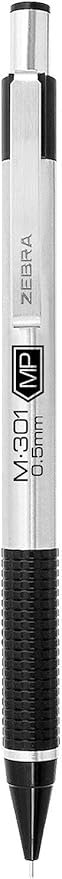 Zebra Pen M-301 Mechanical Pencil, Stainless Steel Barrel, Fine Point, 0.5mm, Black Grip, 4-Pack