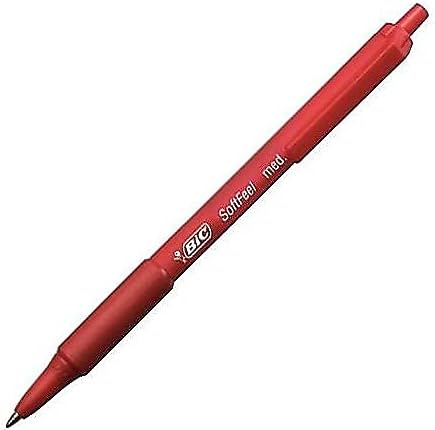 BIC Soft Feel Red Retractable Ballpoint Pens, Medium Point (1.0mm), 12-Count Pack, Red Pens With Soft-Touch Comfort Grip