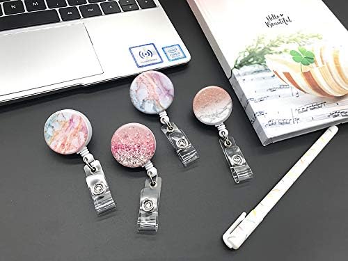 Retractable ID Badge Holder Nurse Badge Reels with Clip Name Card Holders for Office Worker Doctor Nurse (Marble 4-1)