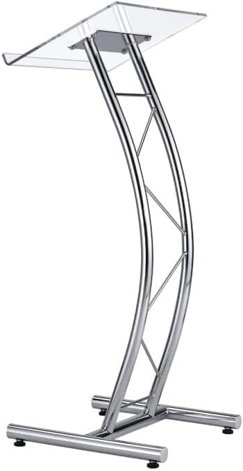 Kingdom KML16CHR Modern Podium, Lectern or Pulpit for Churches with Polished Chrome & Large Acrylic Top