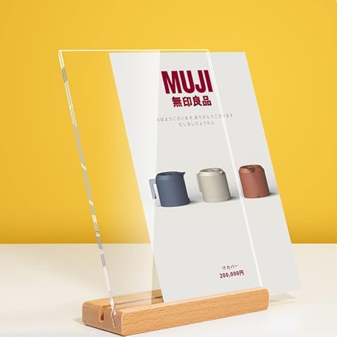 Acrylic Sign Holder A4/A5/A6 Menu Displays Double Sided, Wood Base Table Top Sign Stand (Horizontal A6 148×105mm/5.83×4.13 inches)