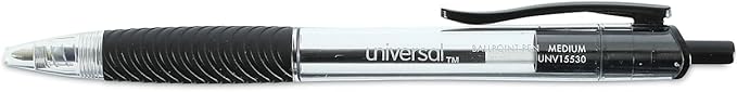 Universal UNV15530 1 mm Comfort Grip Retractable Ballpoint Pens - Medium, Black (1 Dozen)