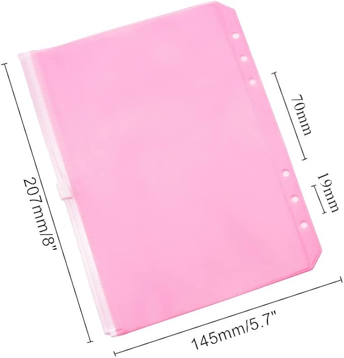 Pink PVC Binder Pockets 12pcs A5 Binders Zipper Pouch Bag Loose Leaf 6 Holes PVC Zip Organizer Folder for Journal Budget Filing Pocket Bags
