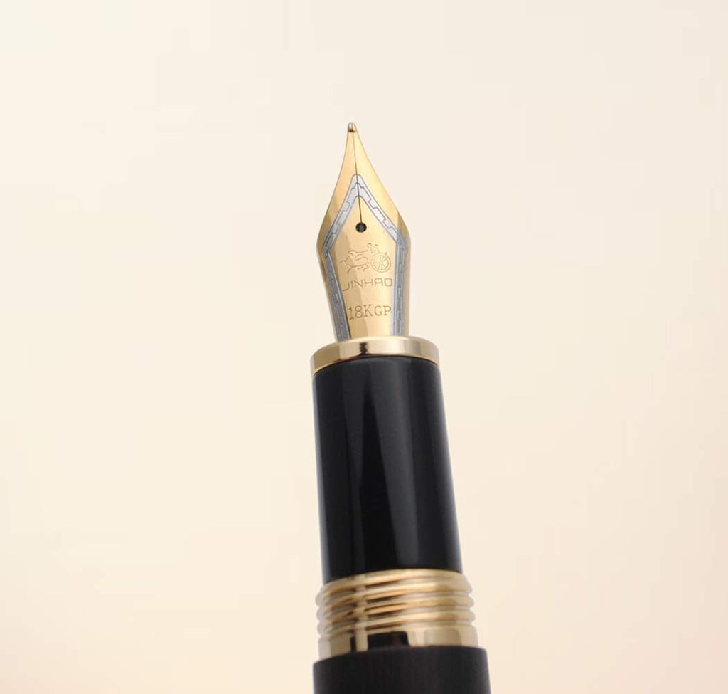 JINHAO 9056 Natural Wood Fountain Pen Handmade Ink Pen (Ebony Wood, Medium Nib 0.7mm)