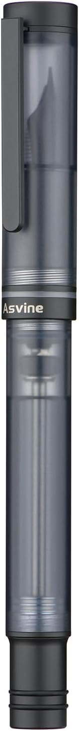 Asvine V200 Titanium Fountain Pen Vacuum Filling, Matte Black Extra Fine Nib Clear Demonstrator Acrylic with Pen Case and Wrench