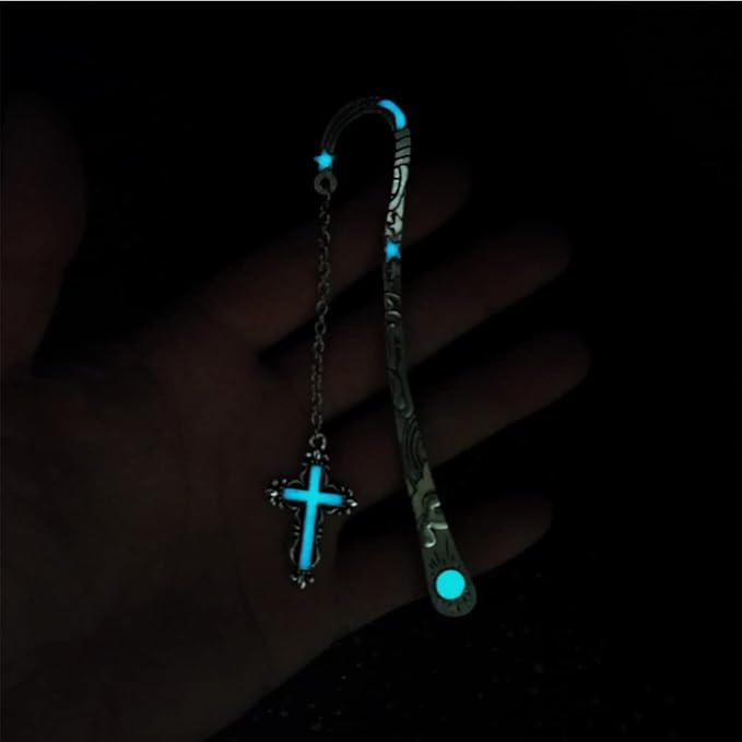 Vintage Metal Cross Bookmark, Unique Glow in The Dark Bookmark Gift for Students, Teachers, Book Lovers, Bookworms (Antique Silver Cross)