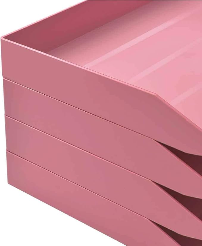 Acrimet Stackable Letter Tray 2 Tier Side Load, Plastic, Desktop File Organizer (Solid Pink Color)
