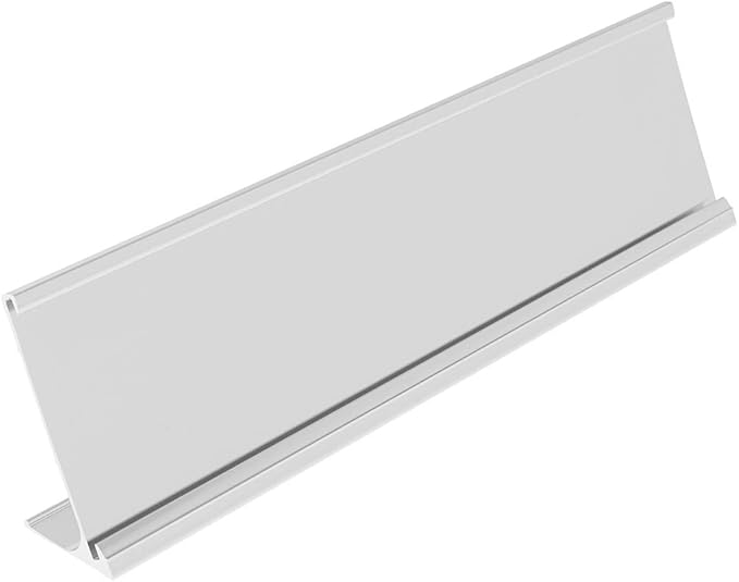 ExcelMark 2" x 8" Aluminum Name Plate Holder for Desk - Office Business Door Sign Holder - Silver
