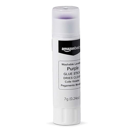 Amazon Basics Purple Washable School Glue Sticks, Dries Clear, 0.24-oz Stick, 30-Pack