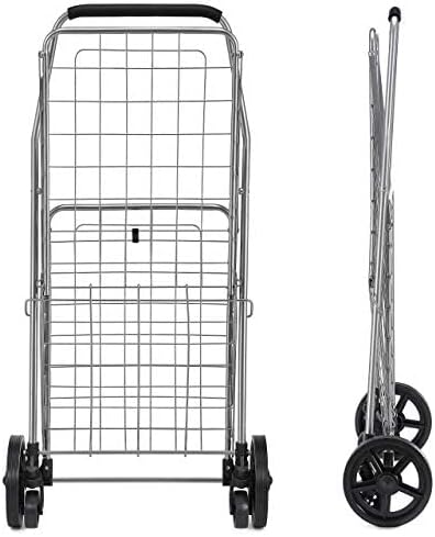 Wellmax WM99024S Grocery Utility Shopping Cart, Easily Collapsible and Portable to Save Space and Heavy Duty, Light Weight Trolley with Rolling Swivel Wheels