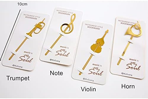 4pcs Bookmarks Cute Gold Musical Instruments Metal Book Markers Bookmark Page Markers for Books Paper Clips Office School Supplies Stationery Gift Set