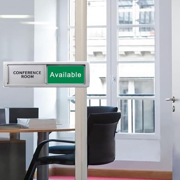 Conference Room In Use/Available Sign, Vacant Occupied Door Sign for Home Office Restroom,Non-Scratch Magnetic Privacy Slider Door Signs Tells Whether Room Vacant or Occupied, Silver, 7'' x 2''