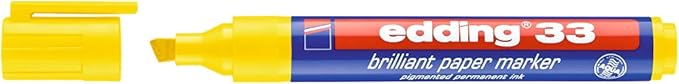 edding 33 brilliant paper marker - yellow - 1 waterproof permanent marker - chisel nib 1-5 mm - vibrant colours - lightfast marking on paper, card, cardboard, plastic, metal and glass