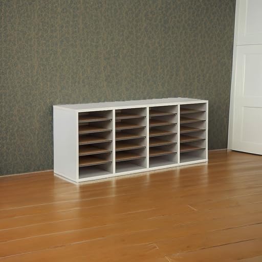 Safco Products Wood Adjustable Literature Organizer, 24 Compartment, 9423GR, Gray, Durable Construction, Removable Shelves, Stackable,16.4"x39.4"x11.8"