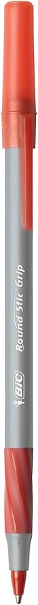 BIC Round Stic Grip Xtra Comfort Ballpoint Pen, Medium Point (1.2mm), Red, 12-Count (Pack of 2)