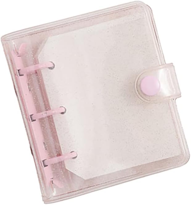 3 Ring Glitter Binder Cover Clear PVC Notebook Cover Protector Loose Leaf Folder Binder Mini Transparent Binder Pockets with Paper Pink