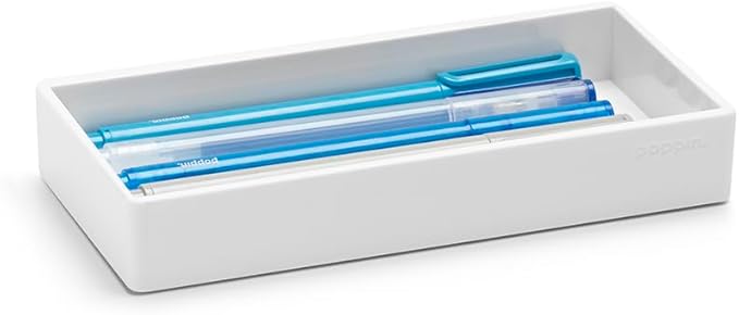 Poppin Stackable Small Accessory Tray - Modular Lacquer Desk Trays for Office Organization, Color-Coordinated Office Supplies for Desk (White, Small Accessory)