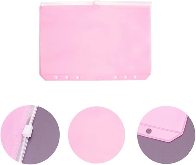 Pink PVC Binder Pockets 12pcs A5 Binders Zipper Pouch Bag Loose Leaf 6 Holes PVC Zip Organizer Folder for Journal Budget Filing Pocket Bags