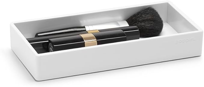 Poppin Stackable Small Accessory Tray - Modular Lacquer Desk Trays for Office Organization, Color-Coordinated Office Supplies for Desk (White, Small Accessory)