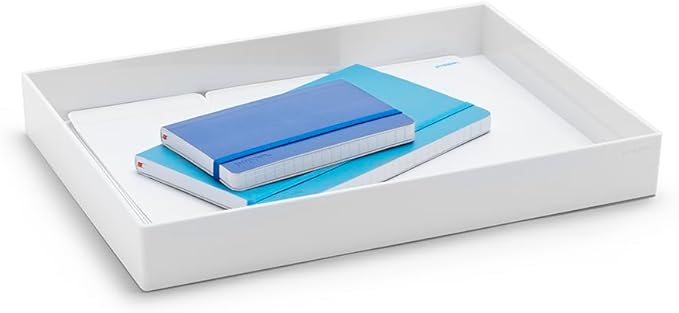 Poppin Stackable Large Accessory Tray - Modular Lacquer Desk Trays for Office Organization, Color-Coordinated Office Supplies for Desk, Paper Trays (White, Large Accessory)