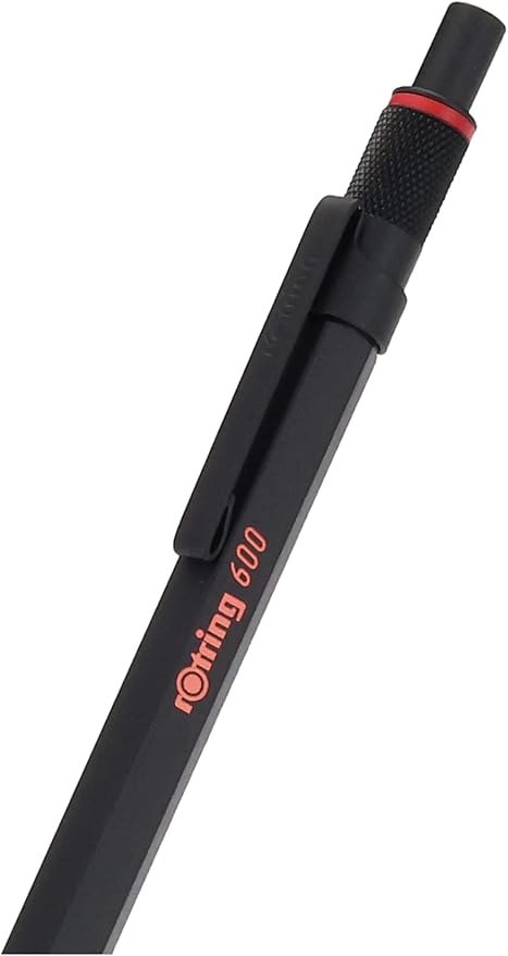 rOtring 600 Retractable Metal Ballpoint Pen, Medium Point, Black Ink, Black Barrel, Great Gift for Coworker