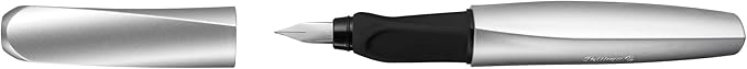 Pelikan Twist Fountain Pen with 1 Ink Cartridge, Medium Nib, Silver, Boxed (947101)