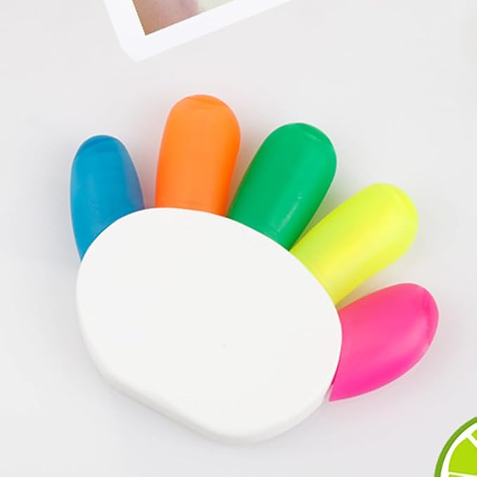 Creative 5 Color in 1 Hands Shape Highlighter Marker, Multicolor Fluorescent Highlighter Pens for Coloring Book, Journal Planner and Note Taking, etc.