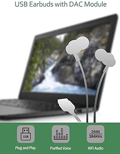 USB Earbuds Headphones for Computer, Noise-Isolation in-Ear Earphones with Microphones, USB DAC & 1.8M Cord, Universally Compatible with Laptop, Desktop PC, Mac, BSU-02B