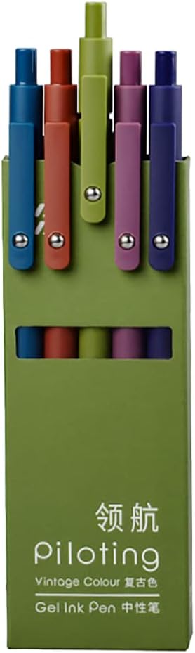 erofa 5PCS Gel Pens Quick Dry Ink Pens Fine Point 0.5mm Retractable Press Gel Pens Rolling Ball Black Ink Smooth Writing for Office School Student Exercise (Retro)