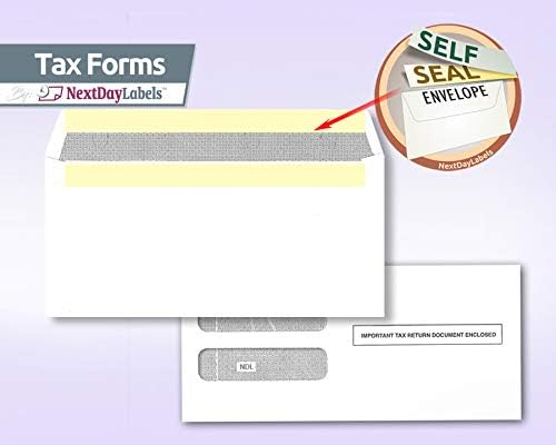 NextDayLabels - 100 Self Seal Envelopes, Designed to fit 3-up Laser W-2 Forms, Horizontal Format