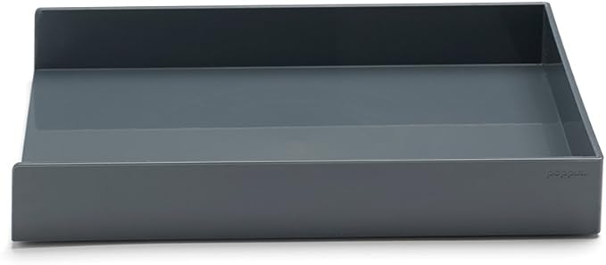 Poppin Stackable Letter Tray - Modular Lacquer Desk Trays for Office Organization, Color-Coordinated Office Supplies for Desk, Paper Trays (Dark Gray, Letter)