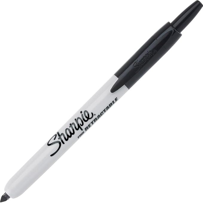 Sharpie Retractable Permanent Markers, Fine Tip Marker Set, Office Supplies, Teacher Supplies, Black, 12 Count