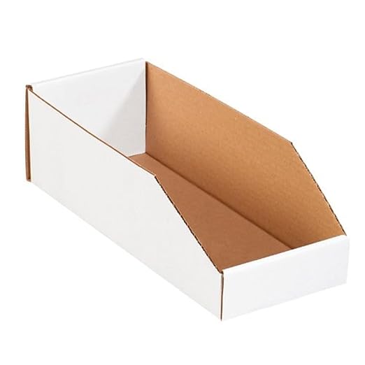 Partners Brand PBINMT615 Open Top Bin Boxes, 6" x 15" x 4 1/2", Oyster White (Pack of 50)