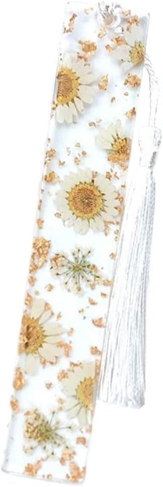 Daisy Epoxy Bookmarks Dried Flower Resin Bookmark Pressed Flower Bookmark Transparent Floral Dried Flower Page Marker acrylic bookmark for Kids Woman Teacher Students white daisy