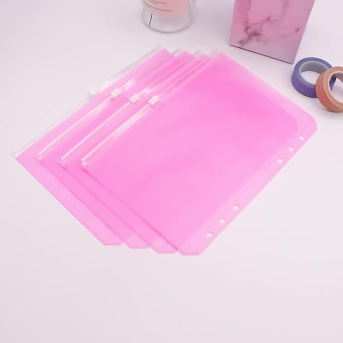 Pink PVC Binder Pockets 12pcs A5 Binders Zipper Pouch Bag Loose Leaf 6 Holes PVC Zip Organizer Folder for Journal Budget Filing Pocket Bags