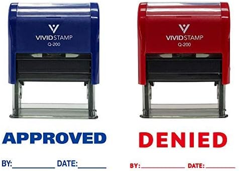 Approved/Denied by Date Self Inking Rubber Stamp - 2 Pack (Blue Ink/Red Ink) Medium