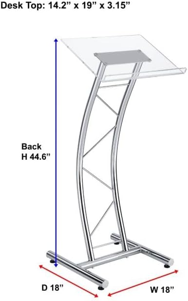 Kingdom KML16CHR Modern Podium, Lectern or Pulpit with Polished Chrome with Large Acrylic Top