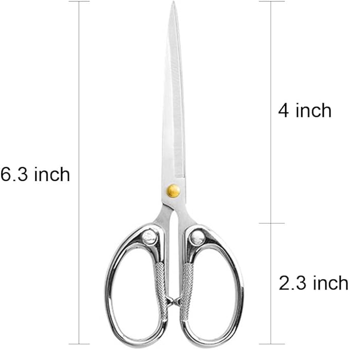 6.3" All Stainless Steel Office Scissors,Ultra Sharp Blade Shears,Sturdy Sharp Scissors for Office Home School Sewing Fabric Craft DIY Multipurpose Scissors Sliver