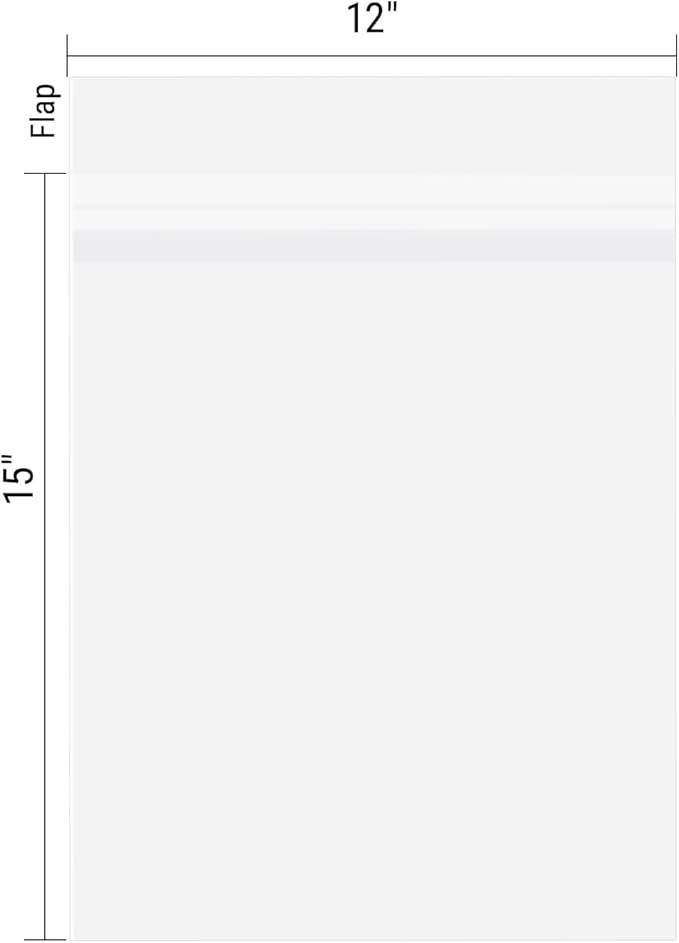 AUEAR, 200 Pack (12"x15") Crystal Clear Resealable Sleeves Storage Bags - Self Sealing Plastic Bags for Packaging, Clothing & T Shirts