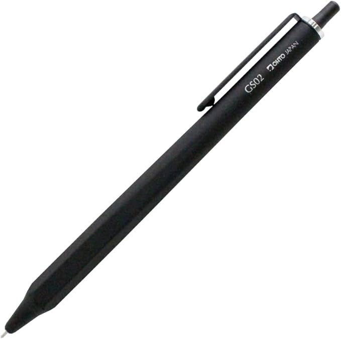 OHTO GS02 Roller Gel Pen, Retractable Needle Tip 0.5mm Fine Point, Black Barrel, Ultra-Quick Drying Black Gel Ink Pen, All-Metal Hybrid Body, GS02-G5-BK