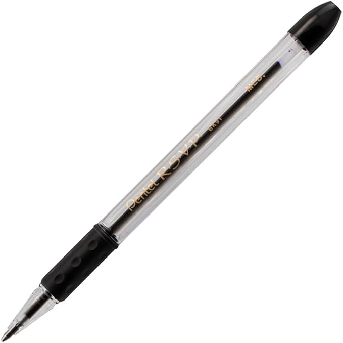 Pentel R.S.V.P. Ballpoint Pen, Medium Line, Black Ink, 2 Pack (BK91BP2A)