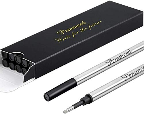Rollerball Pen Refills Smooth Writing German Gel Ink,Parker Waterman Compatible Pen Refills Metal Standard Size Fine Point Black Ink Pack of 10 (Black)