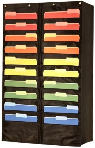 20 Pocket File Pocket Chart, Black, 28" Wide x 46" Tall - Versatile Wall Hanging File Folder Organizer for Classroom, Office, Home, and More - Wall Folder Organizer - 20 Pockets