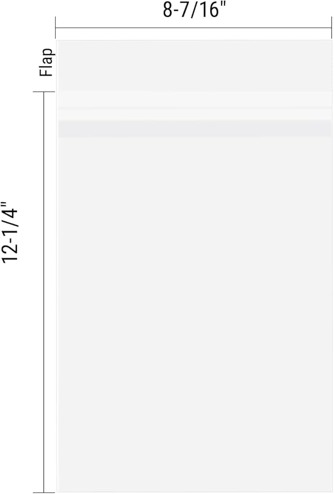 AUEAR, 200 Pack (8-7/16"x 12-1/4") Crystal Clear Resealable Sleeves Bags - Self Sealing Plastic Bags for Packaging Clothing, 8x12 Prints, Photos, Party Decorative Gift