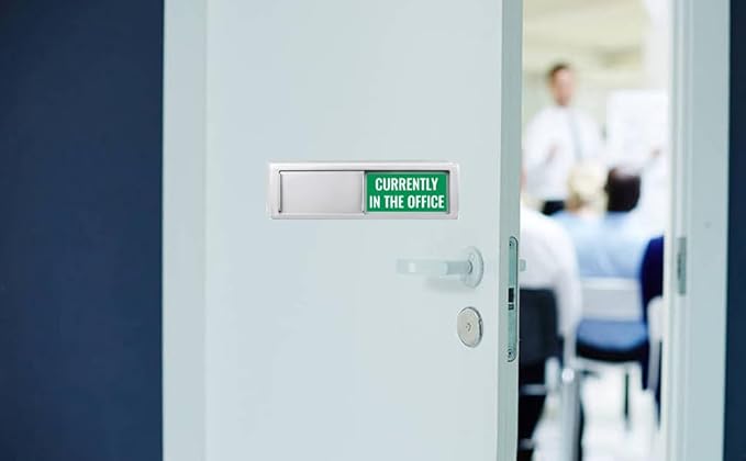 Office Door Sign,Out of the office Sign, Currently in the Office Sign for Door, Non-Scratch Magnetic Slider Door Indicator Sign, 7 x 2 inch Silver Office Decor