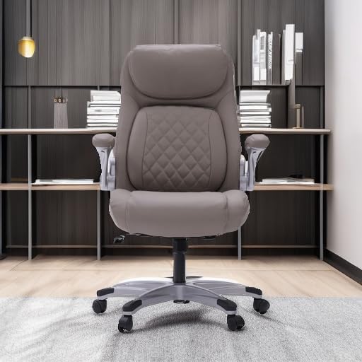 Nouhaus +Posture Ergonomic PU Leather Office Chair. Click5 Lumbar Support with FlipAdjust Armrests. Modern Executive Chair and Computer Desk Chair (Taupe)