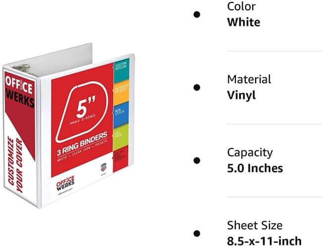 3 Ring Binder, Professional D Ring Binder 5 Inch, Presentation Folder for Standard Pages 8.5 x 11 with Pockets, Crystal Clear View White Binder (2 Pack)